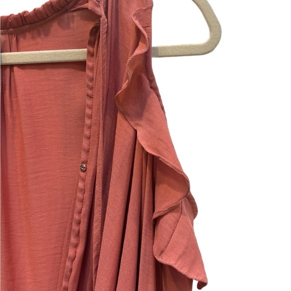 Anthropologie Maeve Long sleeve Cold shoulder wrap blouse in coral, size XS - Picture 7 of 12